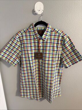 NWT Tattersall Multicolor Check Short-Sleeve Button-Down Shirt